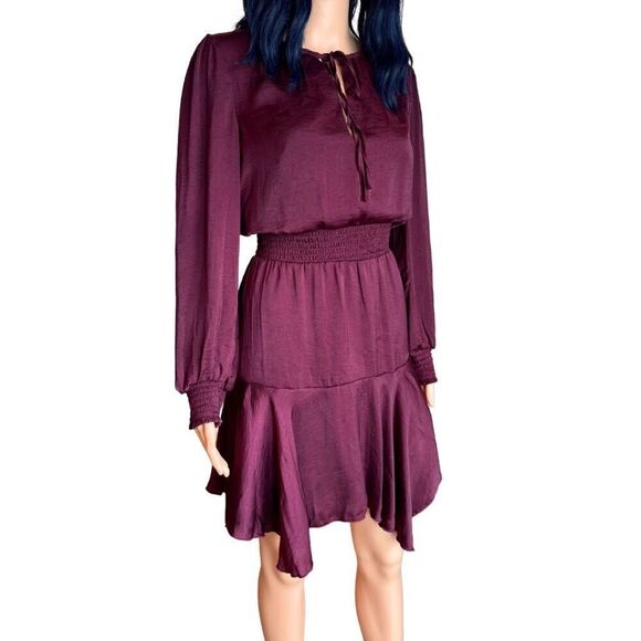 NWT Sam Edelman Tie Neck Smocked Waist Mini Dress - Picture 4 of 7